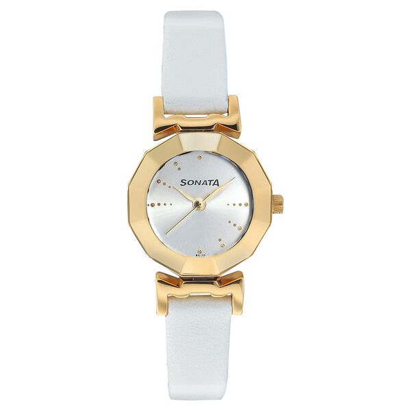 Sonata Quartz Analog Silver Dial Leather Strap Watch for Women - image number 0