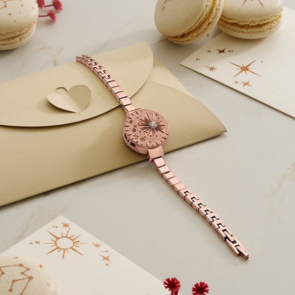 Poze Poze Quartz Analog Pink Dial Rose Gold Metal Strap Watch For Women - image number 0