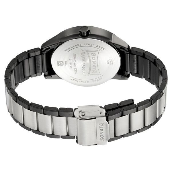 Sonata Quartz Analog Black Dial Metal Strap Watch for Men - image number 3