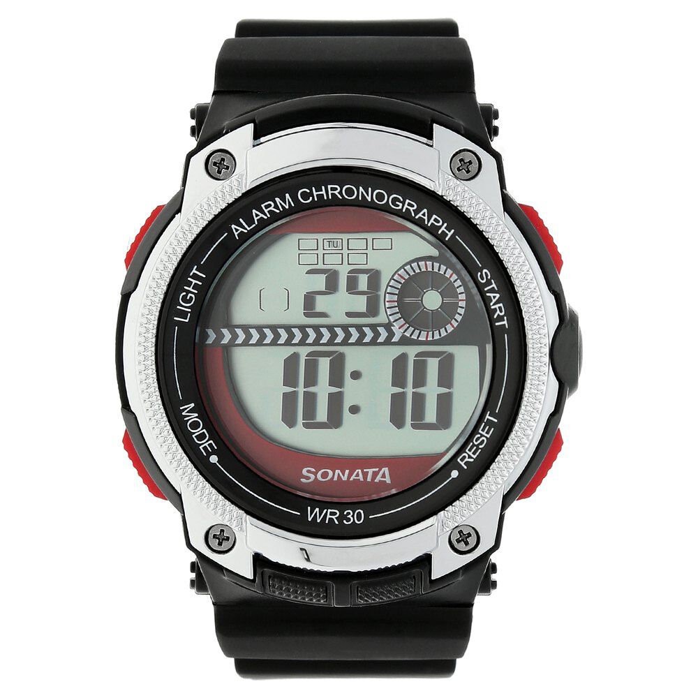 Buy Online SF Digital Dial Black Plastic Strap Watch for Men nn77005pp03 Sonata