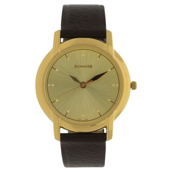 Sonata Quartz Analog Champagne Dial Leather Strap Watch for Men - image number 0