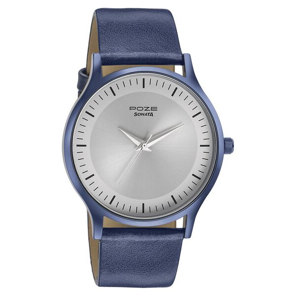 Sonata Poze Quartz Analog Silver Dial Leather Strap Watch for Men - image number 1