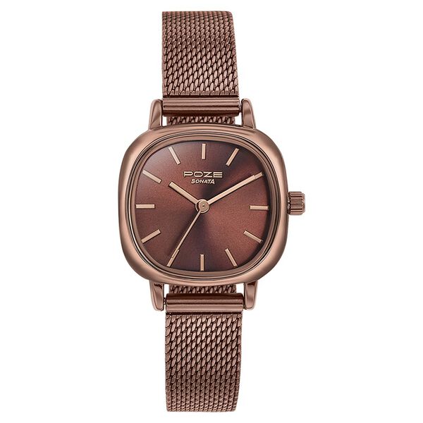 Sonata Poze Quartz Analog Brown Dial Mesh Strap Watch for Women - image number 1