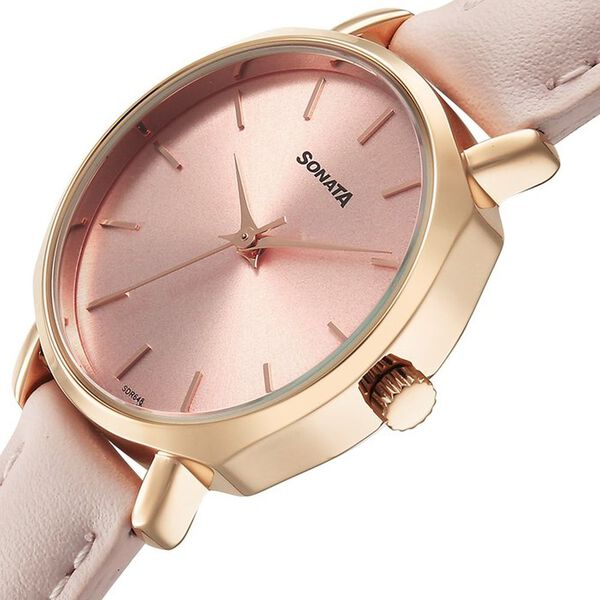 Sonata Eternia Quartz Analog Pink Dial Leather Strap Watch For Women - image number 3