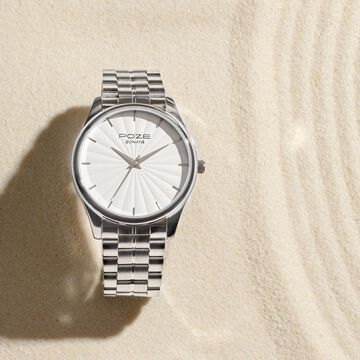 Sonata Poze Quartz Analog White Dial Metal Strap Watch For Men