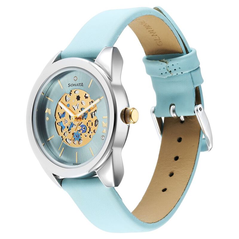 Sonata Unveil Quartz Multifunction Blue Dial Leather Strap Watch for Women - image number 1