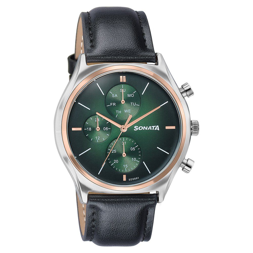 Buy Online Sonata Festive Quartz Multifunction Green Dial Black