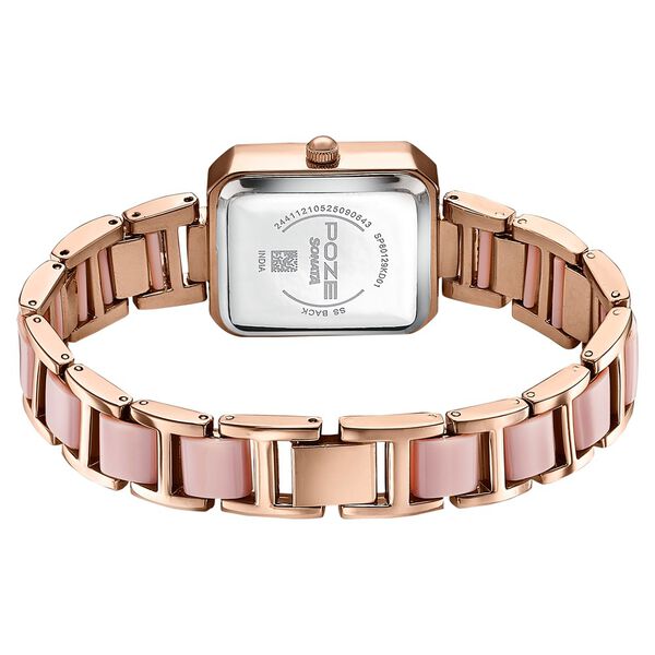 Sonata Poze Quartz Analog Pink Dial Two Toned Metal & Plastic Strap Watch For Women - image number 6