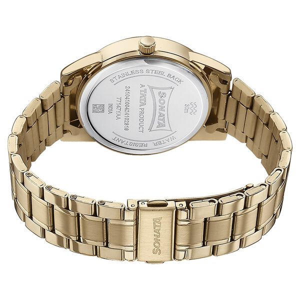 Sonata Quartz Analog with Day and Date Blue Dial Golden Stainless Steel Strap Watch For Men - image number 5