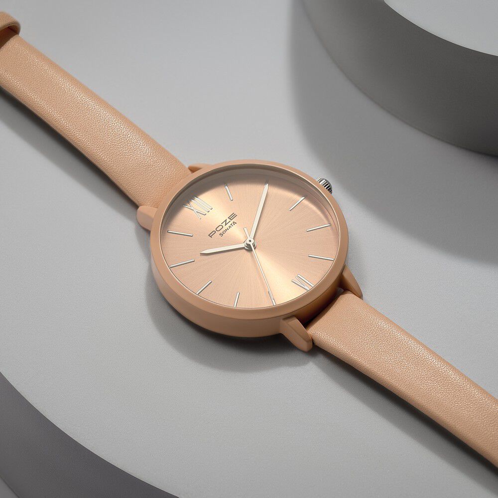 Sonata Poze Quartz Analog Brown Dial Leather Strap Watch for Women