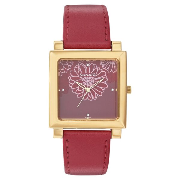 Sonata Quartz Analog Red Dial Leather Strap Watch for Women - image number 0