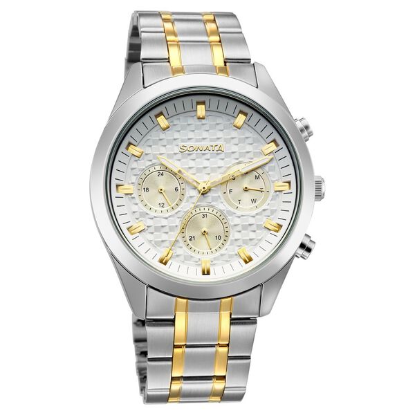 Sonata Summit Quartz Multifunction White Dial Two Toned Metal Strap Watch For Men - image number 1