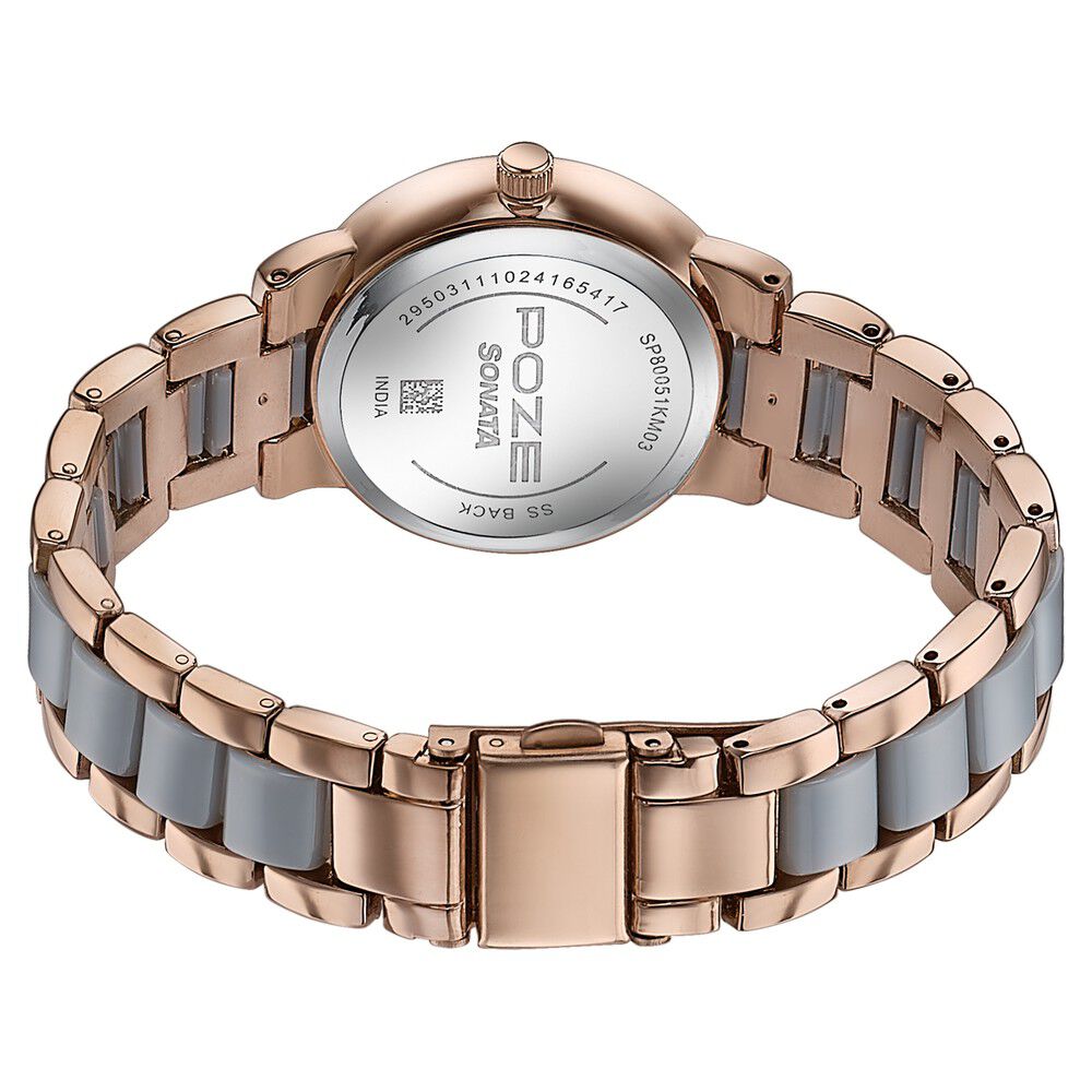 Buy Online Sonata Poze Quartz Analog Green Dial Metal Strap Watch