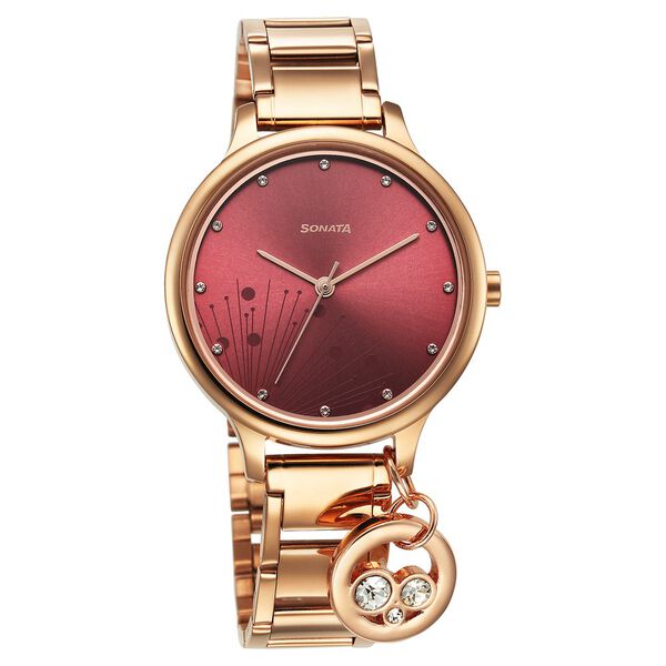 Sonata Blush Quartz Analog Maroon dial Stainless Steel Strap Watch for Women - image number 0