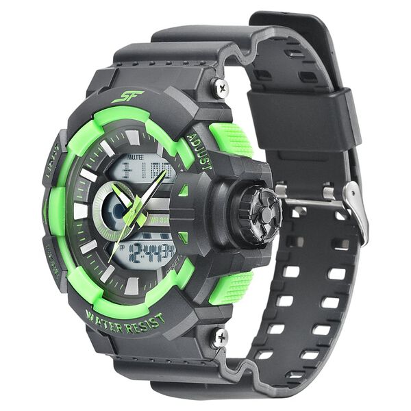 SF Quartz Analog Digital Black Dial PU Strap Watch for Men - image number 1