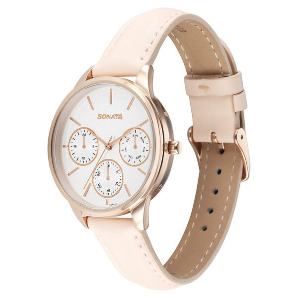 Sonata Eternia Quartz Multifunction Silver Dial Leather Strap Watch For Women - image number 1