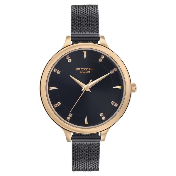 Sonata Poze Quartz Analog Black Dial Metal Strap Watch for Women - image number 1