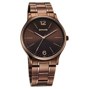 Sonata Aspire Quartz Analog Brown Dial Stainless Steel Strap Watch For Men