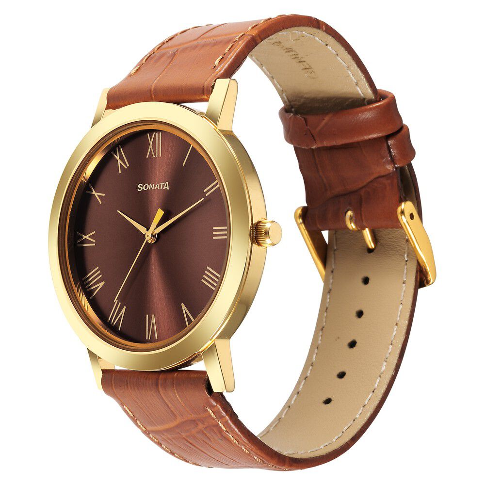 Buy Online Sonata Utsav Quartz Analog Brown Dial Watch for Men 77108yl02 Sonata