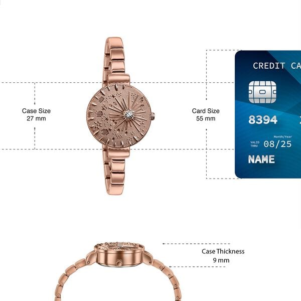 Poze Poze Quartz Analog Pink Dial Rose Gold Metal Strap Watch For Women - image number 3