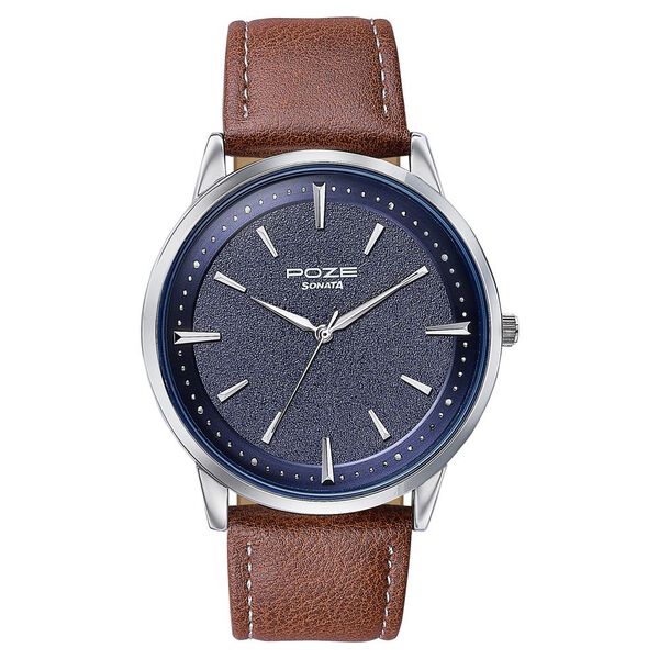 Sonata Poze Quartz Analog Blue Dial Leather Strap Watch For Men - image number 1