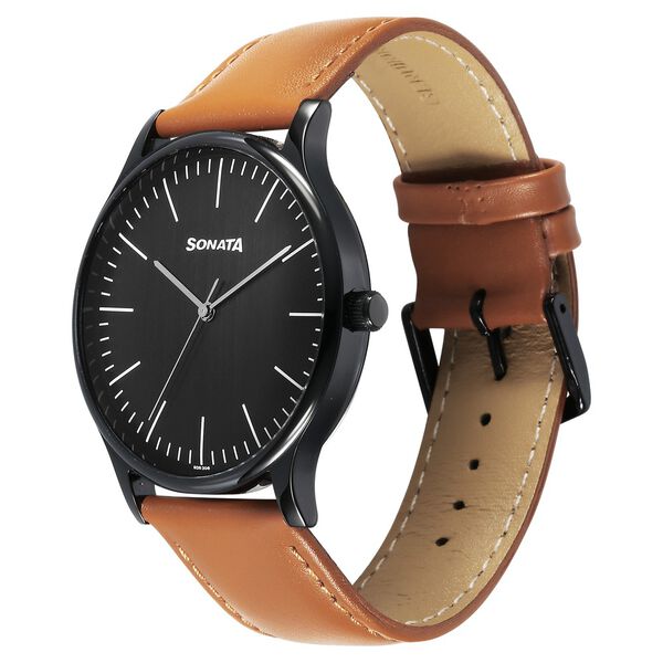 Sonata Aspire Quartz Analog Black Dial Leather Strap Watch For Men - image number 2