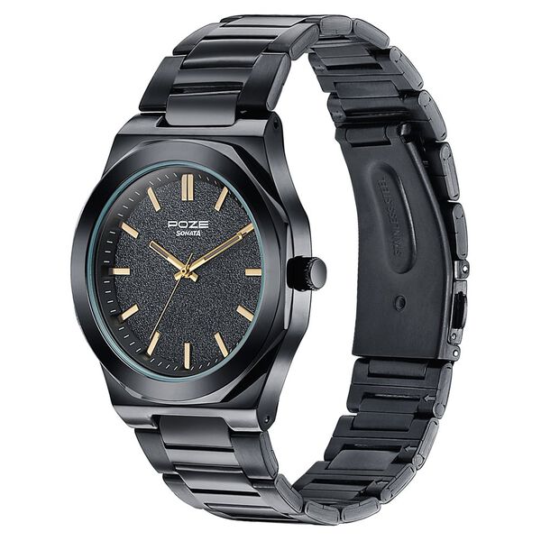 Sonata Poze Quartz Analog Black Dial Black Colour Stainless Steel Strap Watch For Men - image number 4