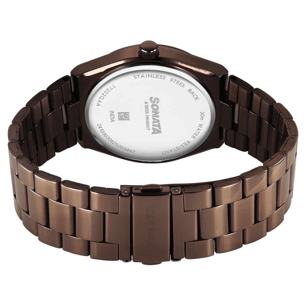Buy Online Sonata Festive Quartz Analog Brown Dial Metal Strap