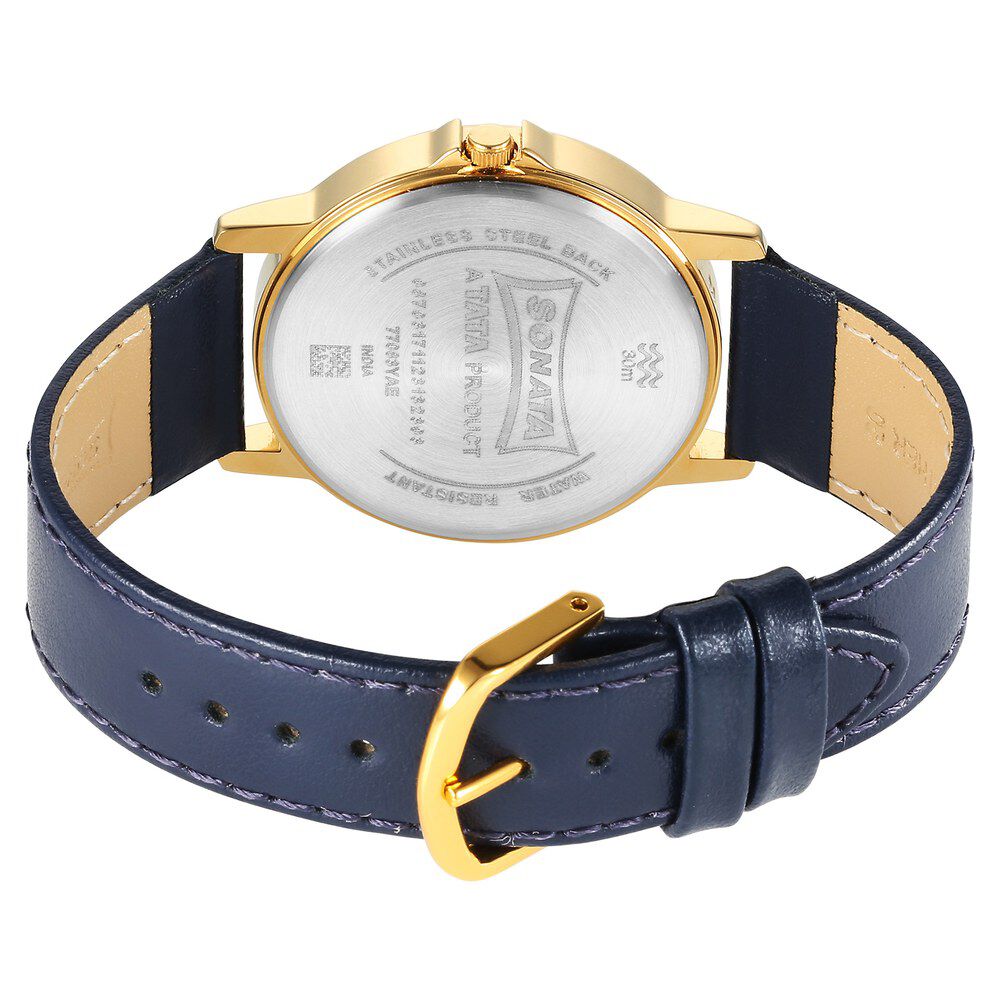 Buy Online Sonata Traditional Essentials Quartz Analog Champagne Dial Leather Strap Watch for Men 77083yl03 Sonata