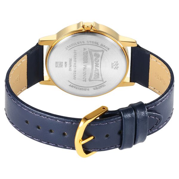 Sonata Traditional Essentials Quartz Analog Champagne Dial Leather Strap Watch for Men - image number 3