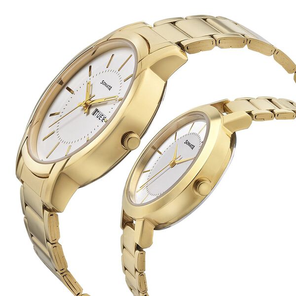 Sonata Quartz Analog White Dial Metal Strap Watch for Couple - image number 2