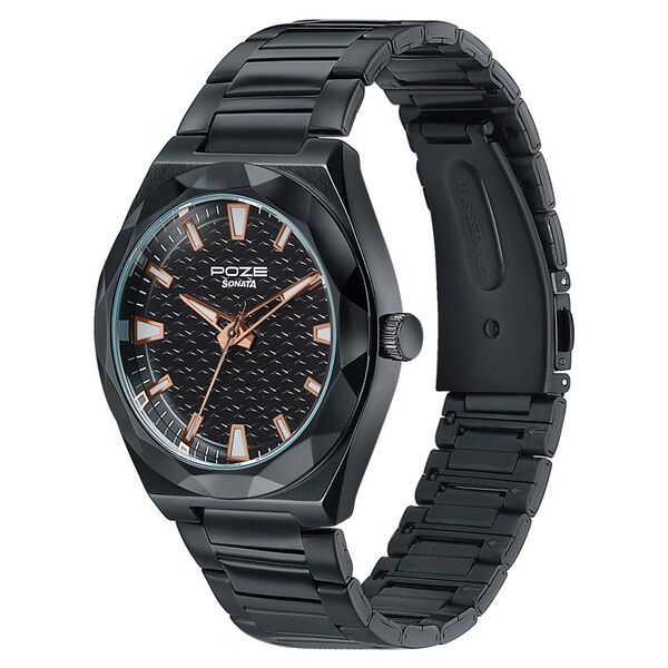 Poze Poze Quartz Analog Black Dial Black Metal Strap Watch For Men - image number 4