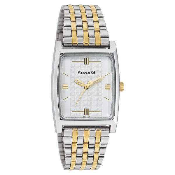 Sonata Quartz Analog White Dial Stainless Steel Strap Watch for Men - image number 0