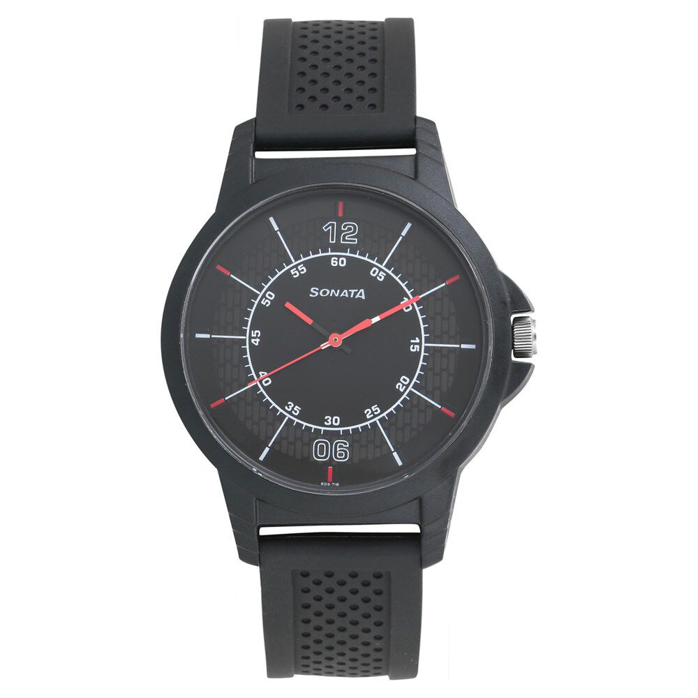 Buy Online Sonata Quartz Analog Black Dial Plastic Strap Watch for Men 7119pp03 Sonata