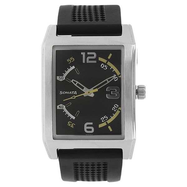 Sonata Quartz Analog Black Dial Plastic Strap Watch for Men - image number 0
