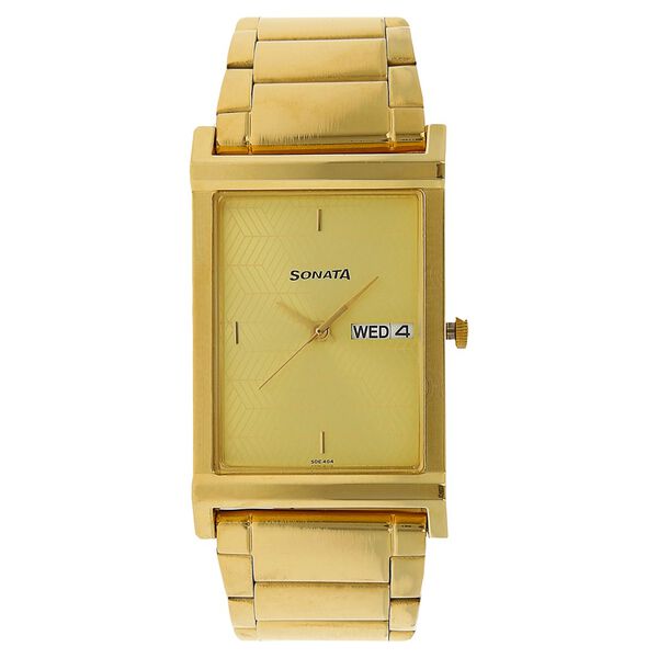Sonata Quartz Analog with Day and Date Golden Dial Stainless Steel Strap Watch for Men - image number 0