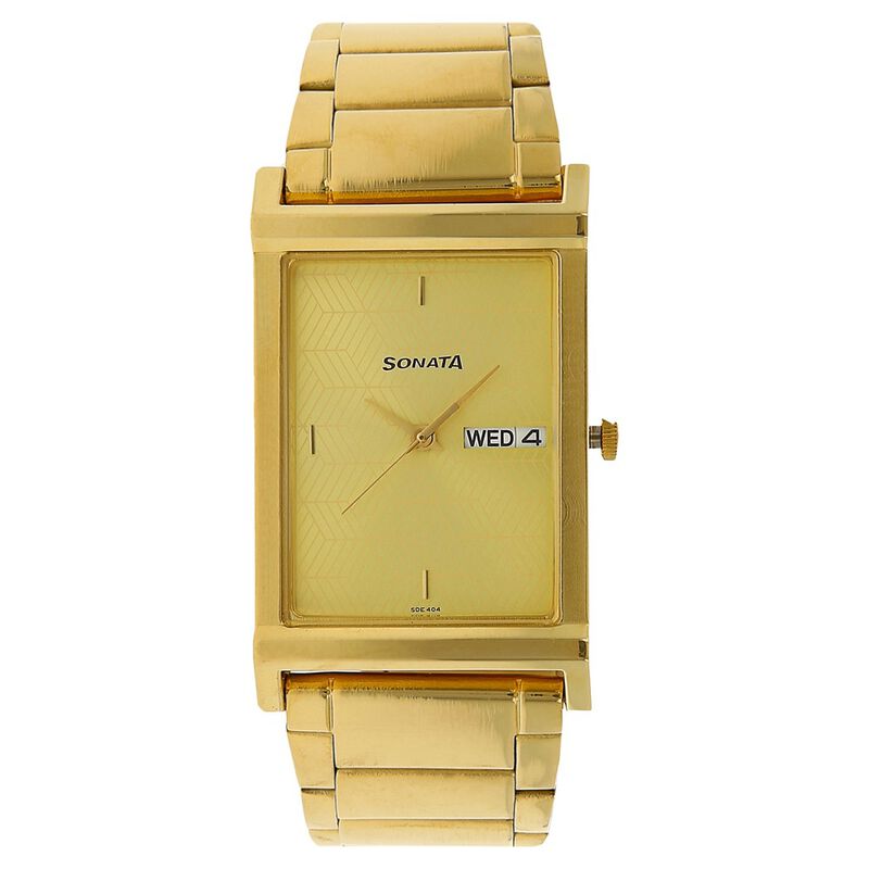 Sonata Quartz Analog with Day and Date Golden Dial Stainless Steel Strap Watch for Men - image number 0