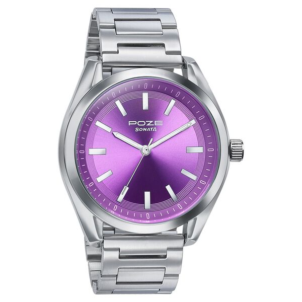 Sonata Poze Quartz Analog Purple Dial Metal Strap Watch For Men - image number 2