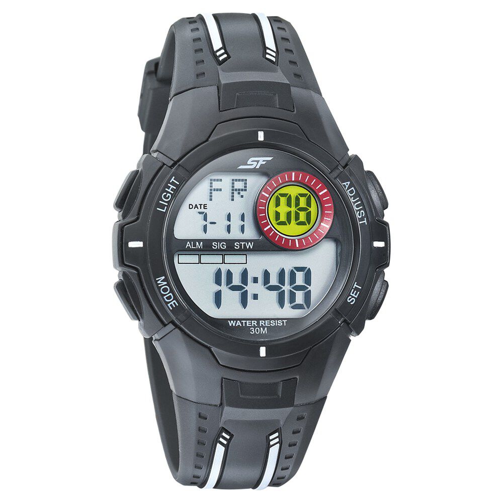 Buy Online SF Digital Dial Black PU Strap Watch for Men ns77112pp02 Sonata
