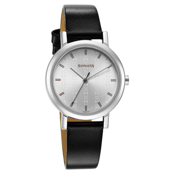 Ladies Essentials Silver Dial Leather Strap Watch for Women - image number 0