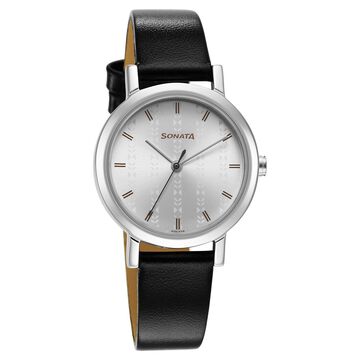 Ladies Essentials Silver Dial Leather Strap Watch for Women