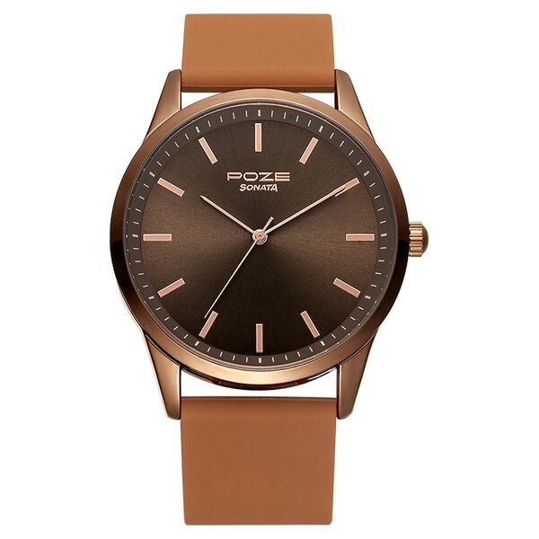 Poze by Sonata Quartz Analog Brown Dial Silicone Strap Watch for Men - image number 0