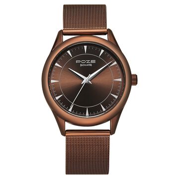 Poze by Sonata Quartz Analog Brown Dial Stainless Steel Strap Watch for Men