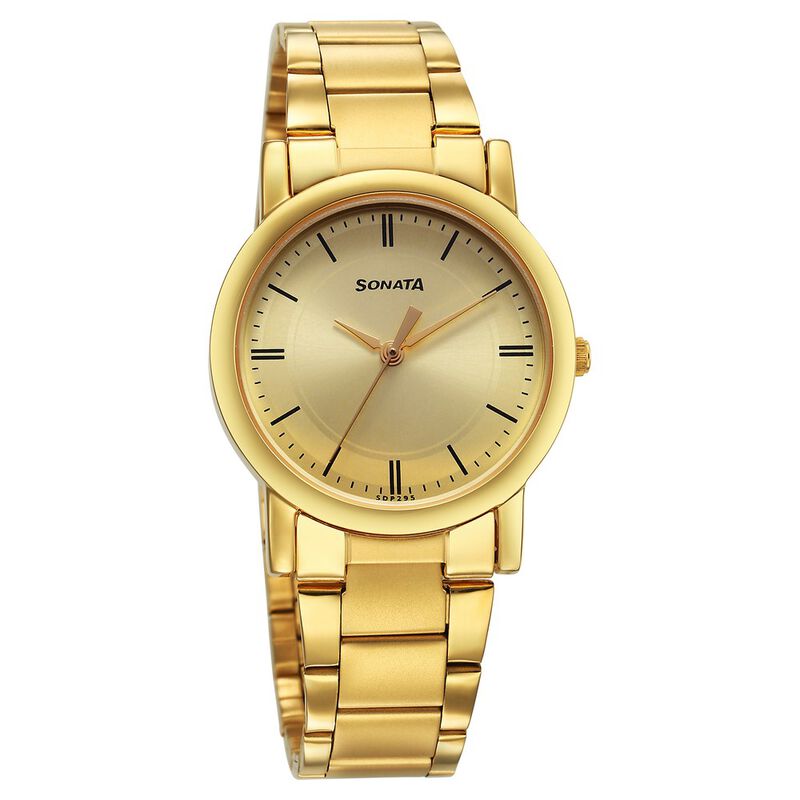 Buy Online Sonata Classic Quartz Analog Champagne Dial Golden - Main Image