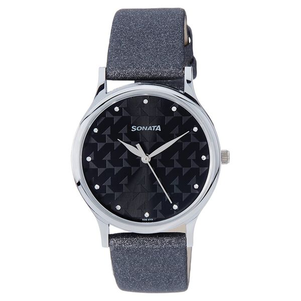 Sonata Quartz Analog Black Dial Leather Strap Watch for Women - image number 0