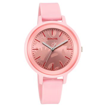 Sonata Splash Quartz Analog Pink Dial Plastic Strap Watch for Women