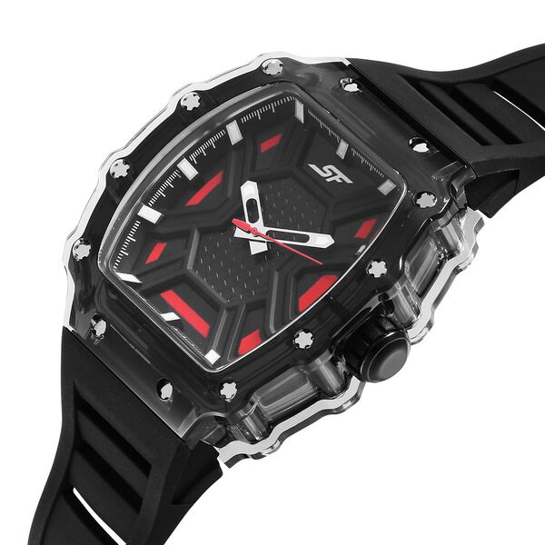 SF Maiden Voyage Sport Watch Black dial And Strap wih red accents Tonneau Shaped Case - image number 2