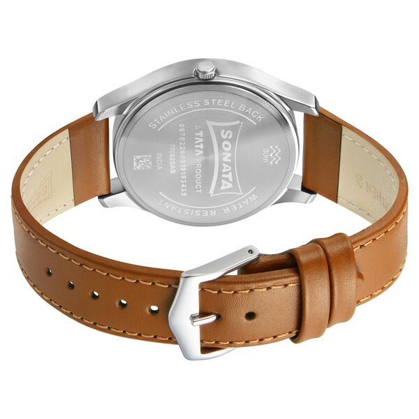 Sonata Quartz Analog with Day and Date Black Dial Leather Strap Watch for Men - image number 3