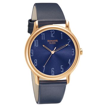 Sonata Quartz Analog Blue Dial Leather Strap Watch for Men