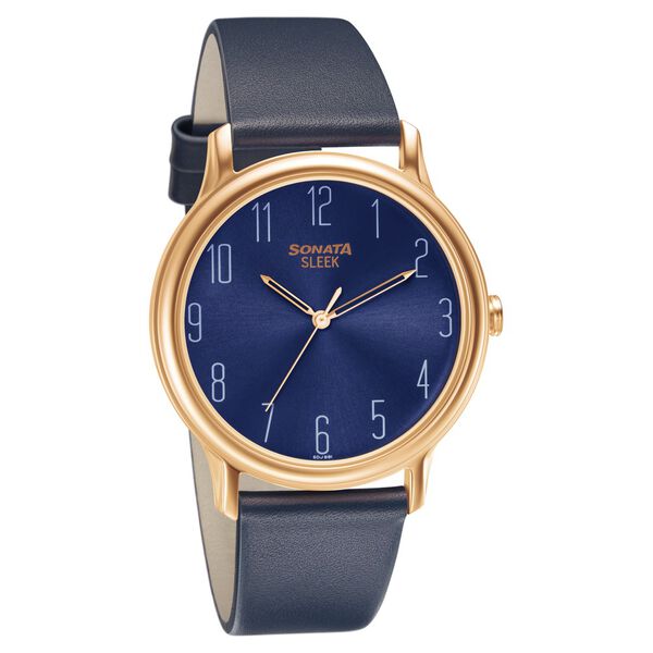 Sonata Quartz Analog Blue Dial Leather Strap Watch for Men - image number 0